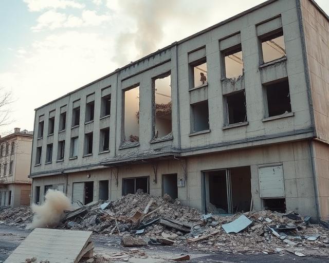 Bâtiment endommagé après une explosion